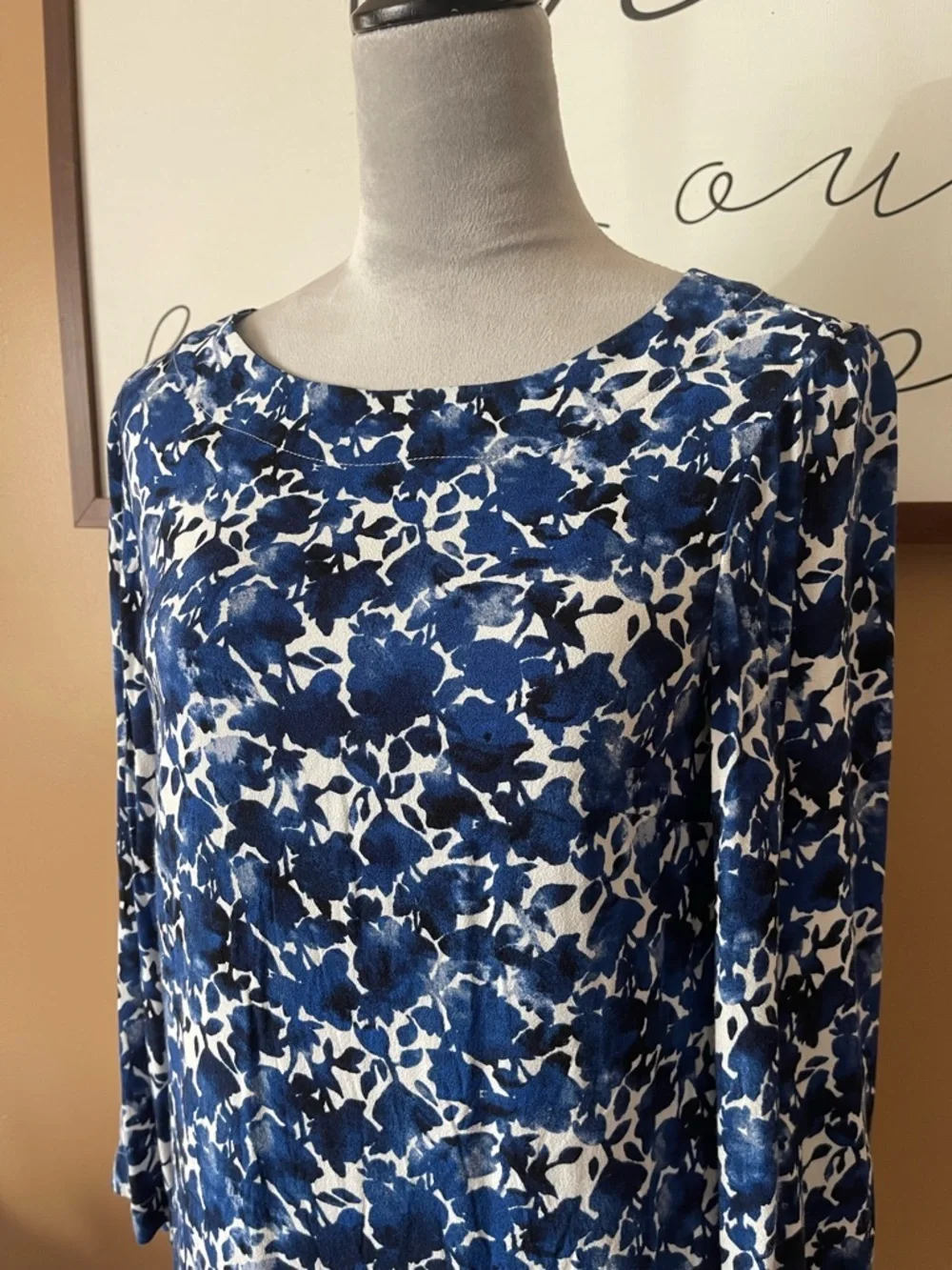 J. Crew Navy and White Floral Long Sleeve Shift Dress size small